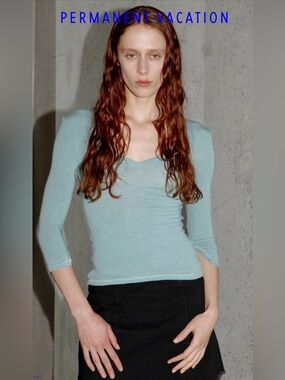 Light Teal V-Neck Knit Top